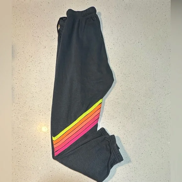 AVIATOR NATION 5 STRIPE SWEATPANTS - PRE-LOVED // NEON RAINBOW - Picture 6 of 12